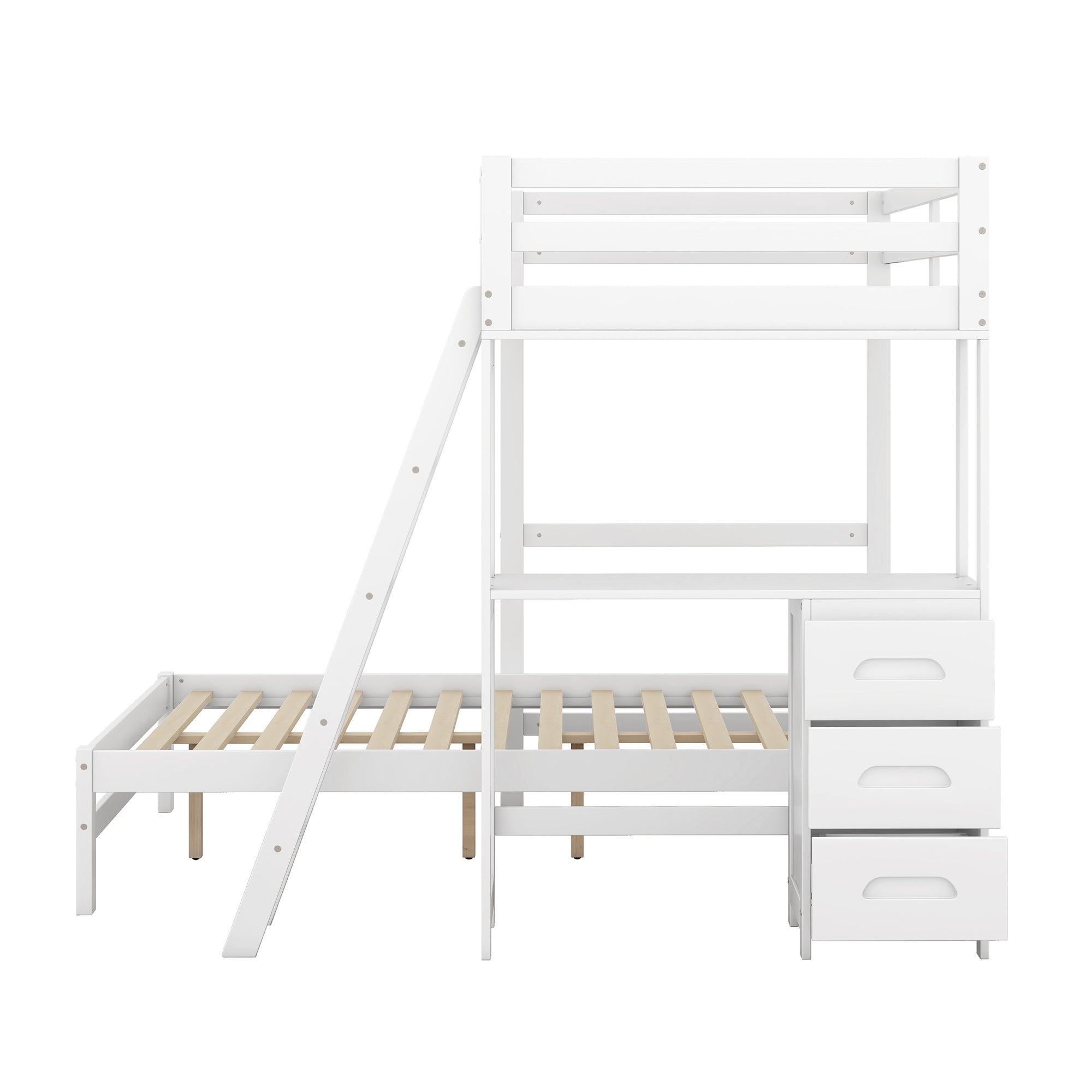 Twin over Full Bunk Bed with Built-in Desk and Three Drawers,White - Atlantic Fine Furniture Melbourne FL