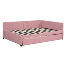 Full Size Upholstered Daybed with Trundle Sofa Bed Frame No Box Spring Needed, Linen Fabric(Pink)