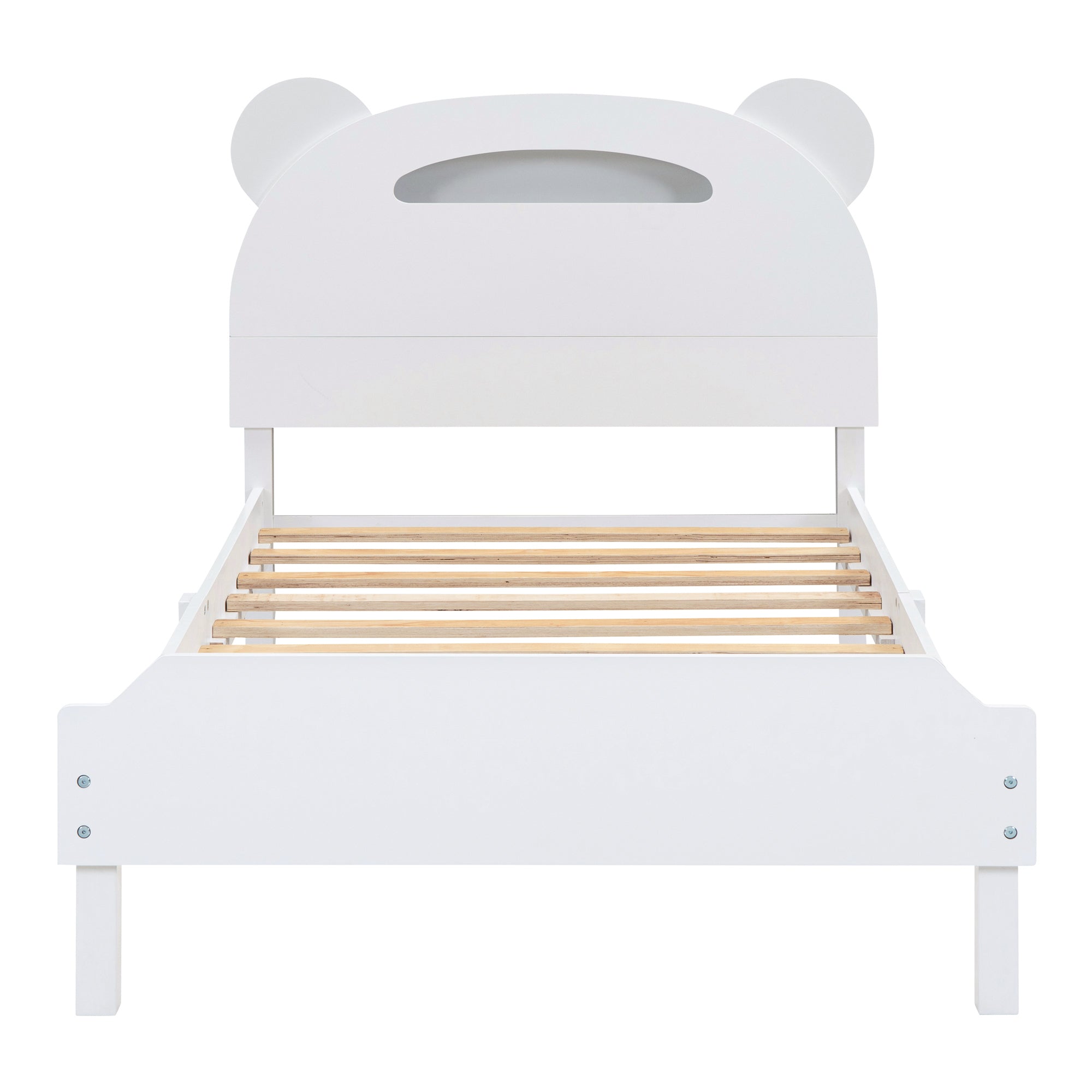 Twin Size Wood Platform Bed with Bear-shaped Headboard,Bed with Motion Activated Night Lights,White - Atlantic Fine Furniture Melbourne FL