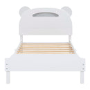 Twin Size Wood Platform Bed with Bear-shaped Headboard,Bed with Motion Activated Night Lights,White