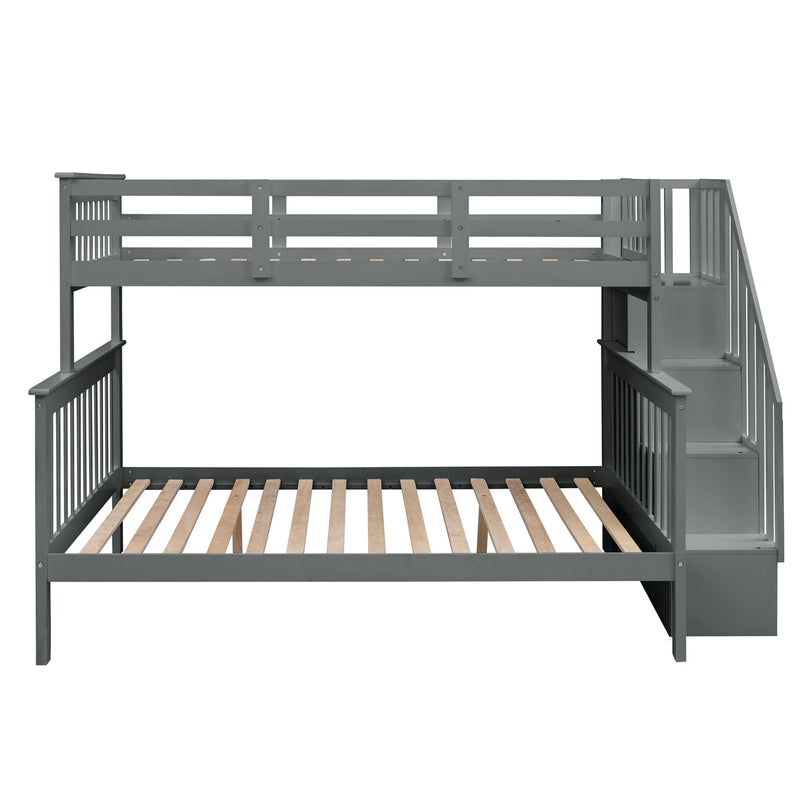 Stairway Bunk Bed With Storage And Guard Rail For Bedroom