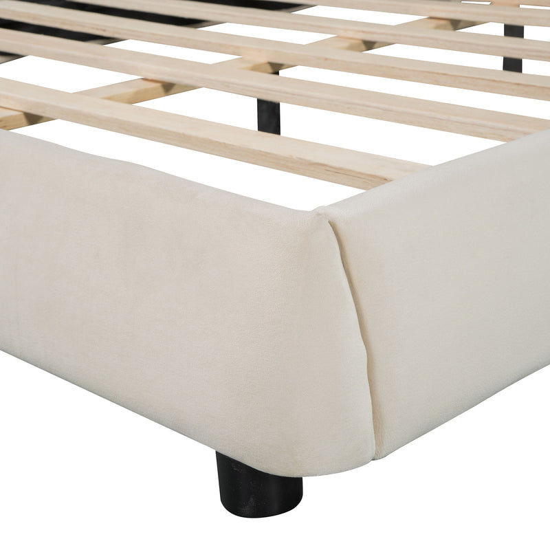 Upholstered Platform Bed Frame And Stylish Curve Shaped Design