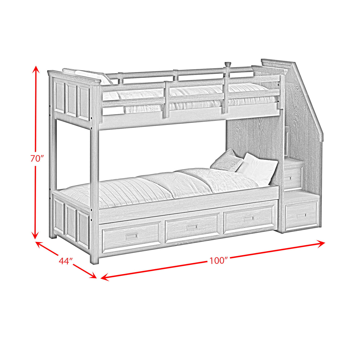 Hampton Kids Bunk With Staircase And Trundle Bedroom Set in Black by Elements International, view 42
