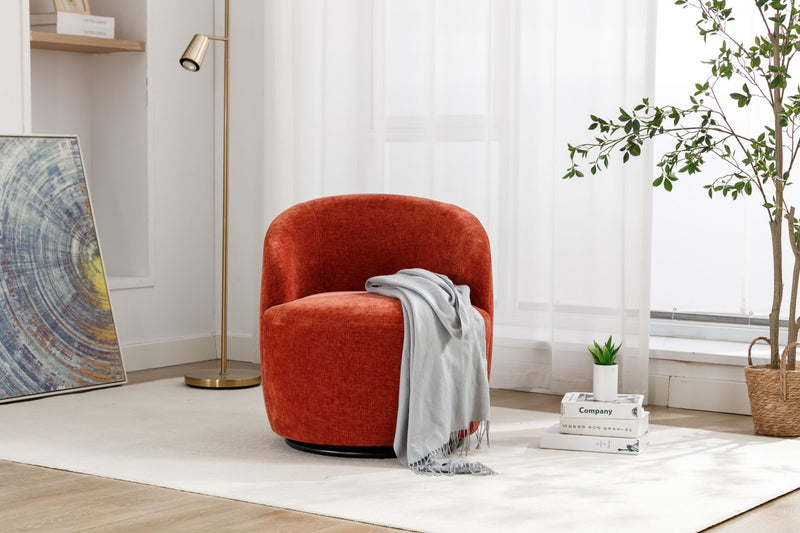 Chenille Fabric Swivel Accent Armchair Barrel Chair With Powder Coating Metal Ring