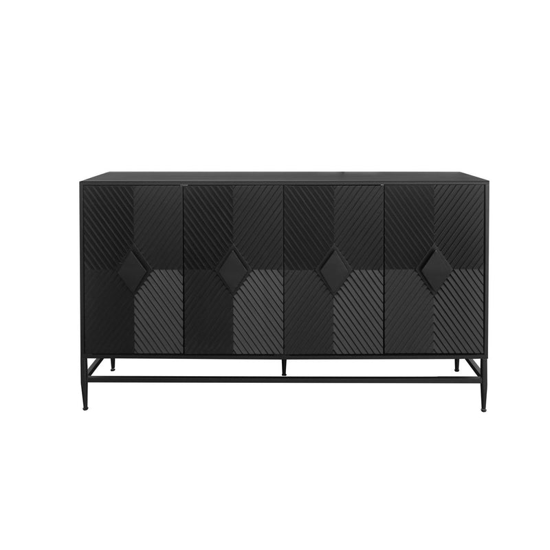 Accent Lacquered 4 Door Wooden Cabinet Sideboard Buffet Server Cabinet Storage Cabinet, For Living Room, Entryway, Hallway, Office, Kitchen And Dining Room - Matte Black