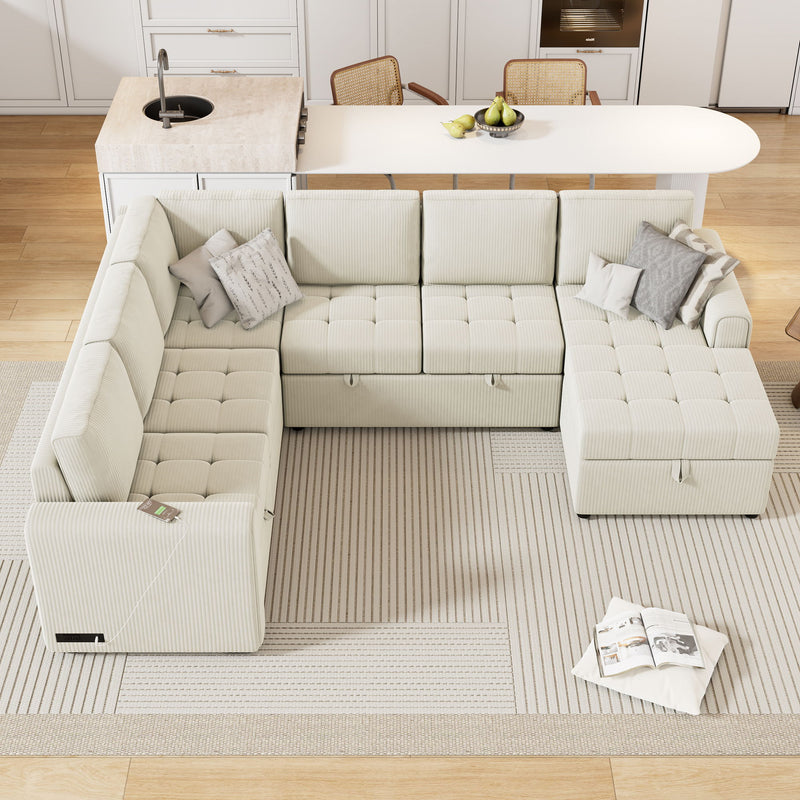 U-Shaped Sofa Sectional Sofa Pull-Out Sofa Bed With A Storage Chaise Lounge, Charging Devices For Living Room