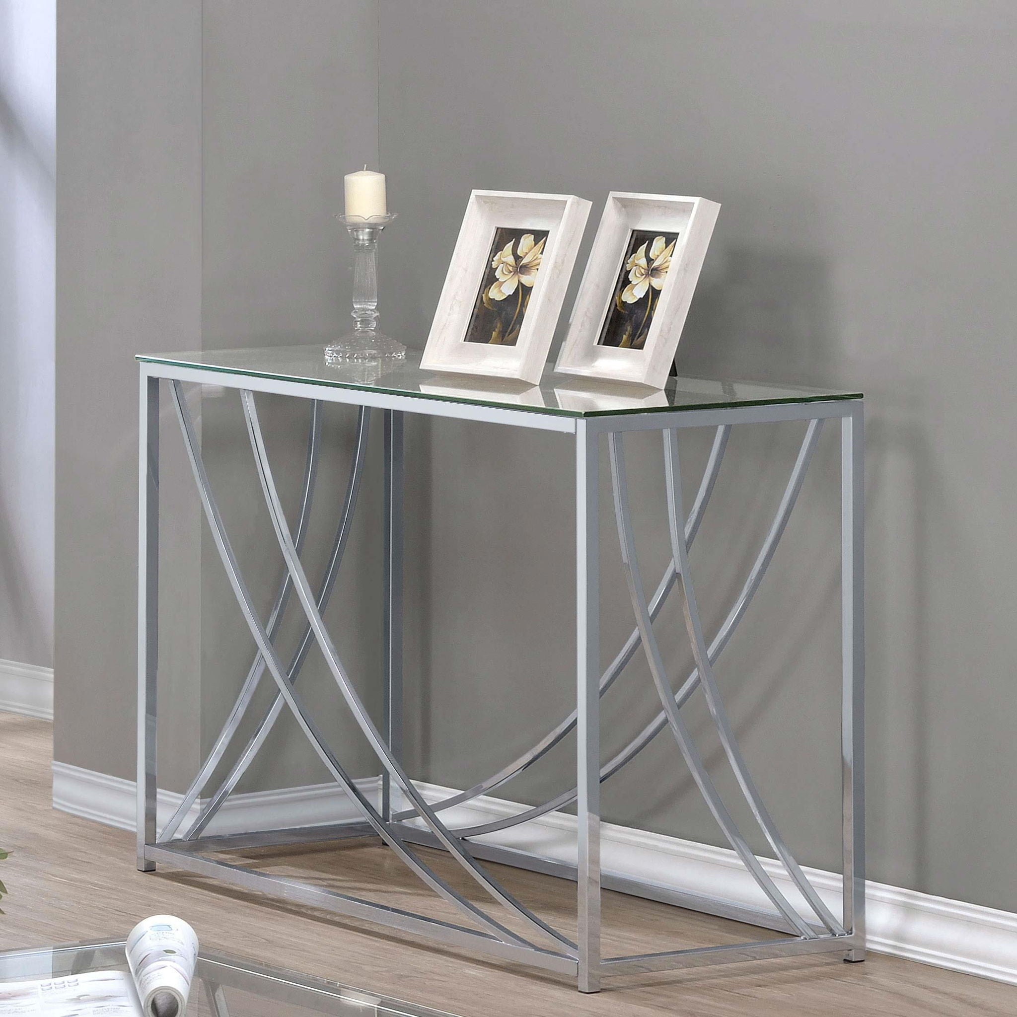 Lille Glass Top Entryway Console Table Accents Chrome - Atlantic Fine Furnitures Melbourne FL