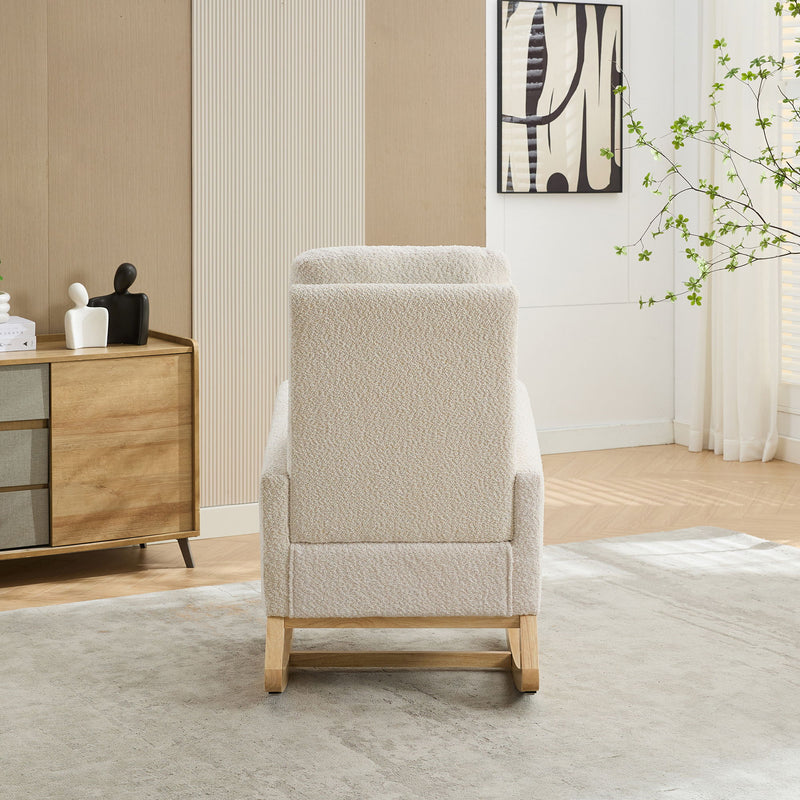 High Back Glider Rocking Chair With Retractable Footrest And Rubber Wood Legs