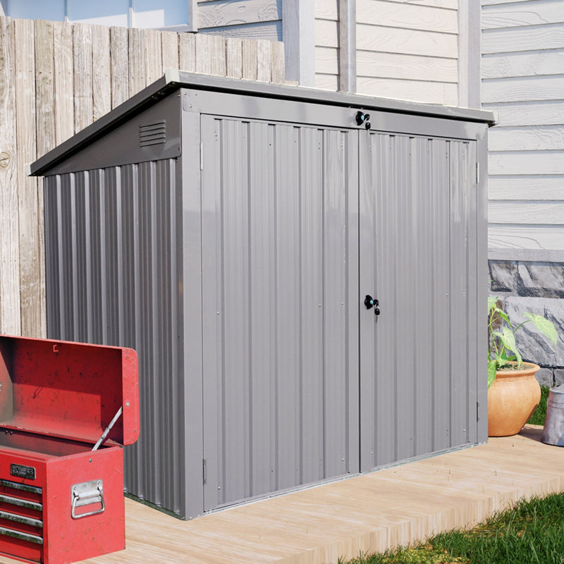 Garbage Bin Shed Stores 2 Trash Cans Metal Outdoor Bin Shed For Garbage Storage