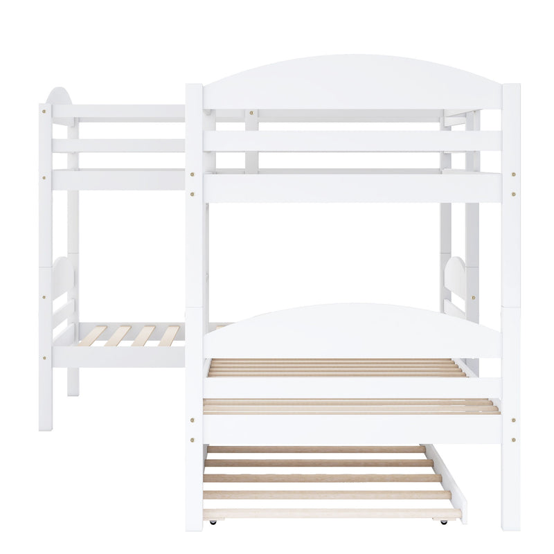 Twin L-Shaped Bunk Bed With Trundle - White