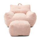 Giant Plush Bean Bag Chair With Armrests And Footstool