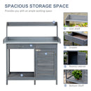 Outsunny - Outdoor Potting Bench Table, Garden Work Station With Storage Cabinet, Open Shelf And Steel Tabletop - Gray