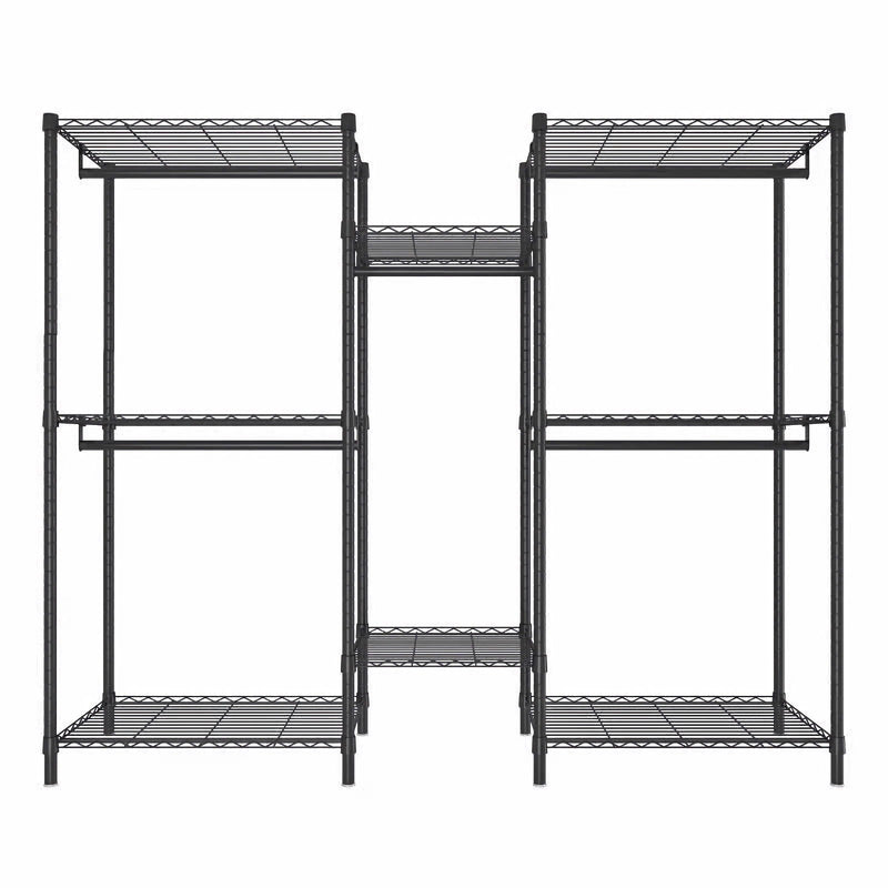 Heavy Duty Garment Rack With 8 Adjustable Wire Shelves And 5 Clothes Rails, Freestanding Closet Organizer Metal - Black