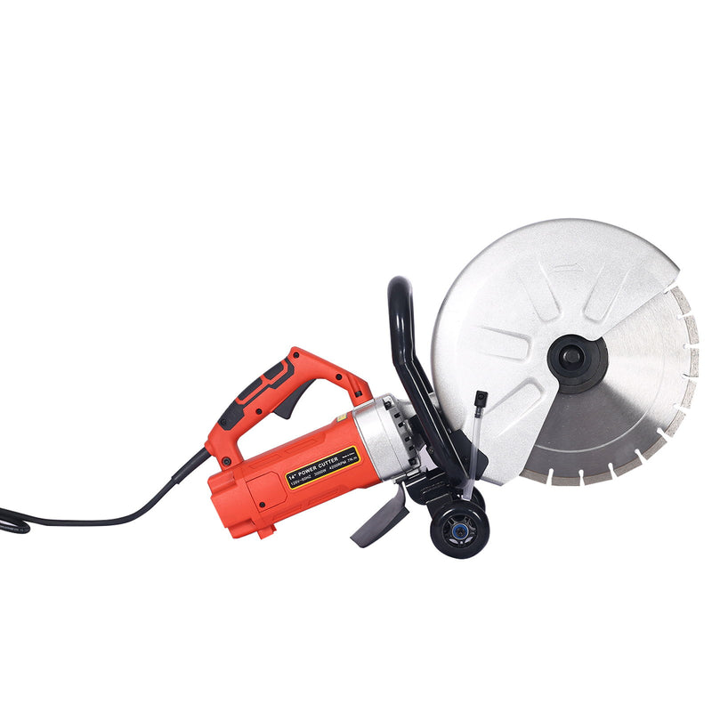 Electric 14" Cut Off Saw Wet / Dry Concrete Saw Cutter With Guide Roller And Water Line Attachment, 3000W - Black / Silver