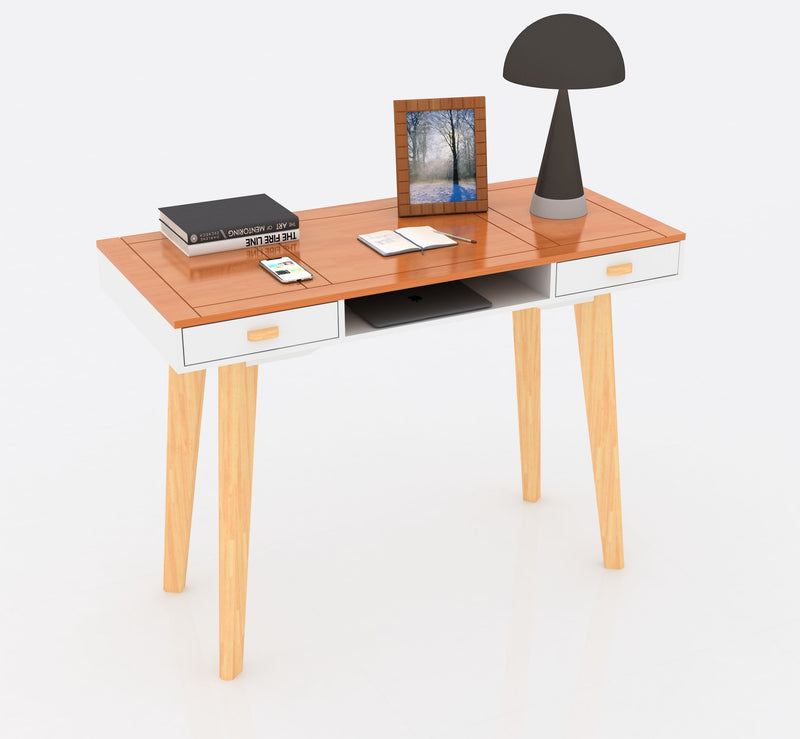 Wooden Writing Desk For Office, Solid Wood Computer Table For Home, Simple Style, Study Table With Drawers - Natural / White