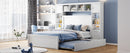 Full Size Wooden Bed With All-in-One Cabinet, Shelf and Sockets, White