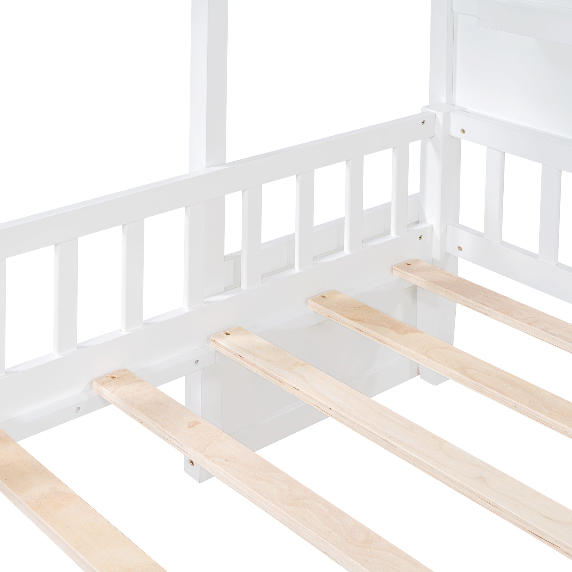Twin Size House Bed with Upholstered Sofa, House Bed with Charging Station, Wireless Charging, Shelves and Two Drawers, White - Atlantic Fine Furniture Melbourne FL