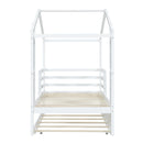 Twin Size Wood House Bed with Fence and Writing Board, White