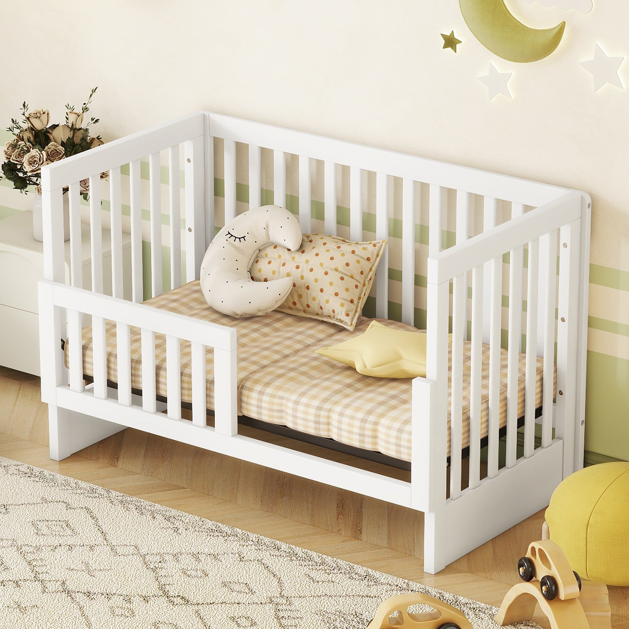 Convertible Crib/Full Size Bed with Changing Table, White - Atlantic Fine Furniture Melbourne FL