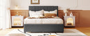 Full Size Upholstered Platform Bed with 2 Drawers and 1 Twin Size Trundle, Classic Headboard Design, Gray