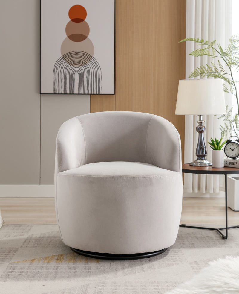 Velvet Fabric Swivel Accent Armchair Barrel Chair With Powder Coating Metal Ring