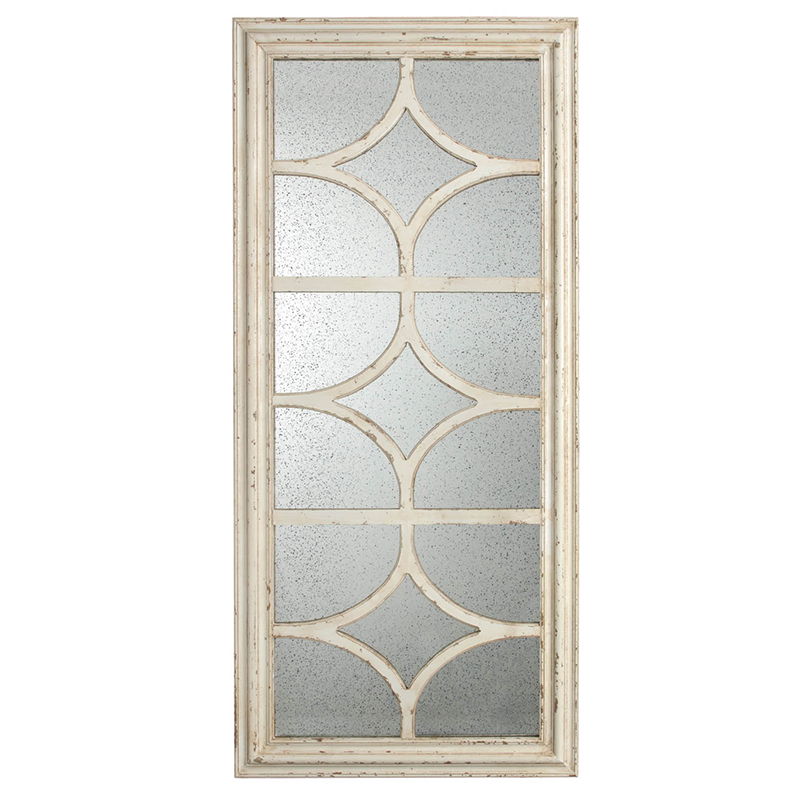 Glister - Rectangular Mirror With Distressed Frame With Decorative Window Look, Vertical Or Horizontal - Cream