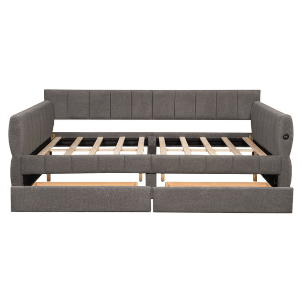 Upholstered Platform Bed With USB And 2 Drawers