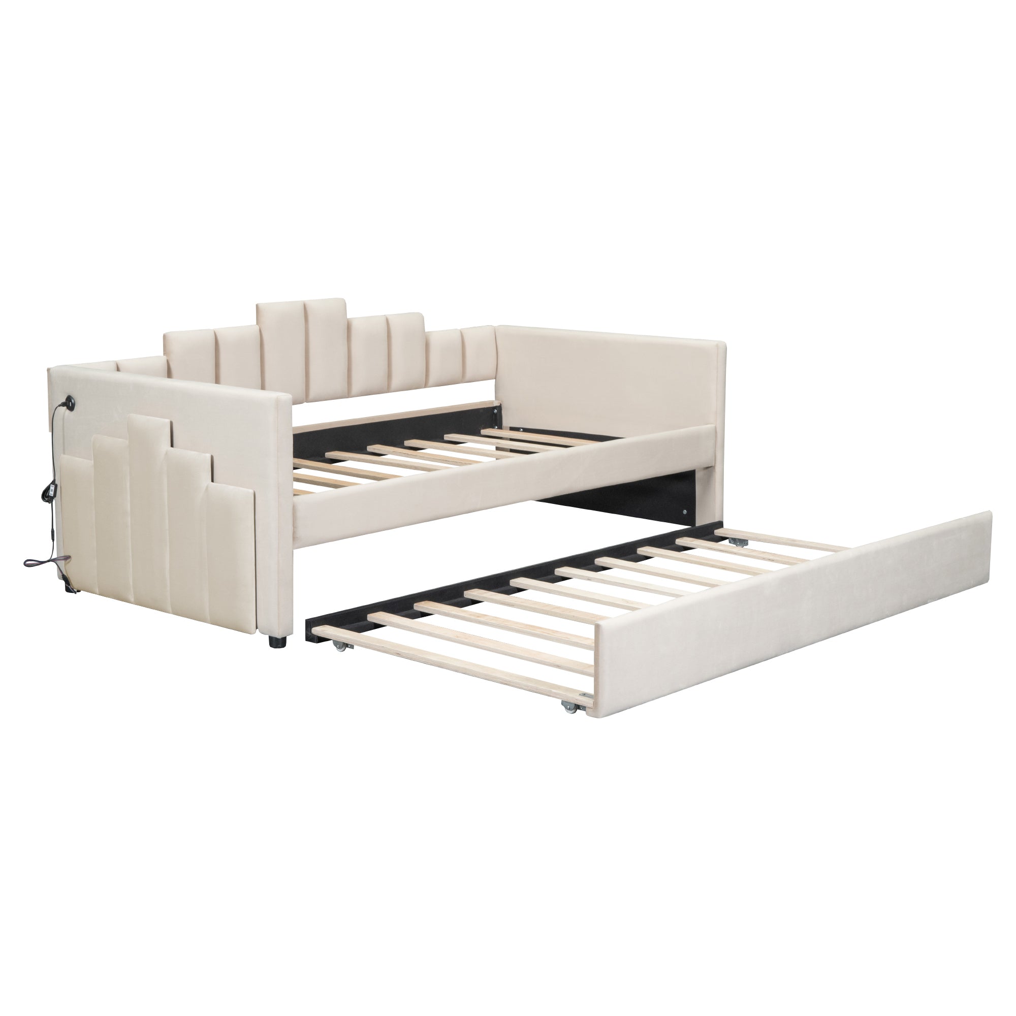 Twin Size Upholstered Daybed with Light and USB Port, Beige - Atlantic Fine Furniture Melbourne FL