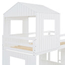 Loft Bunk Bed With Playhouse, Farmhouse, Ladder, Slide And Guardrails