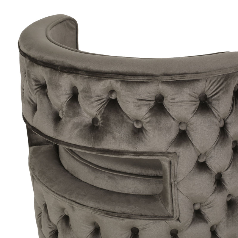 Modern Glam Swivel Arm Chair With Velvet Upholstery And Copper Base - Gray