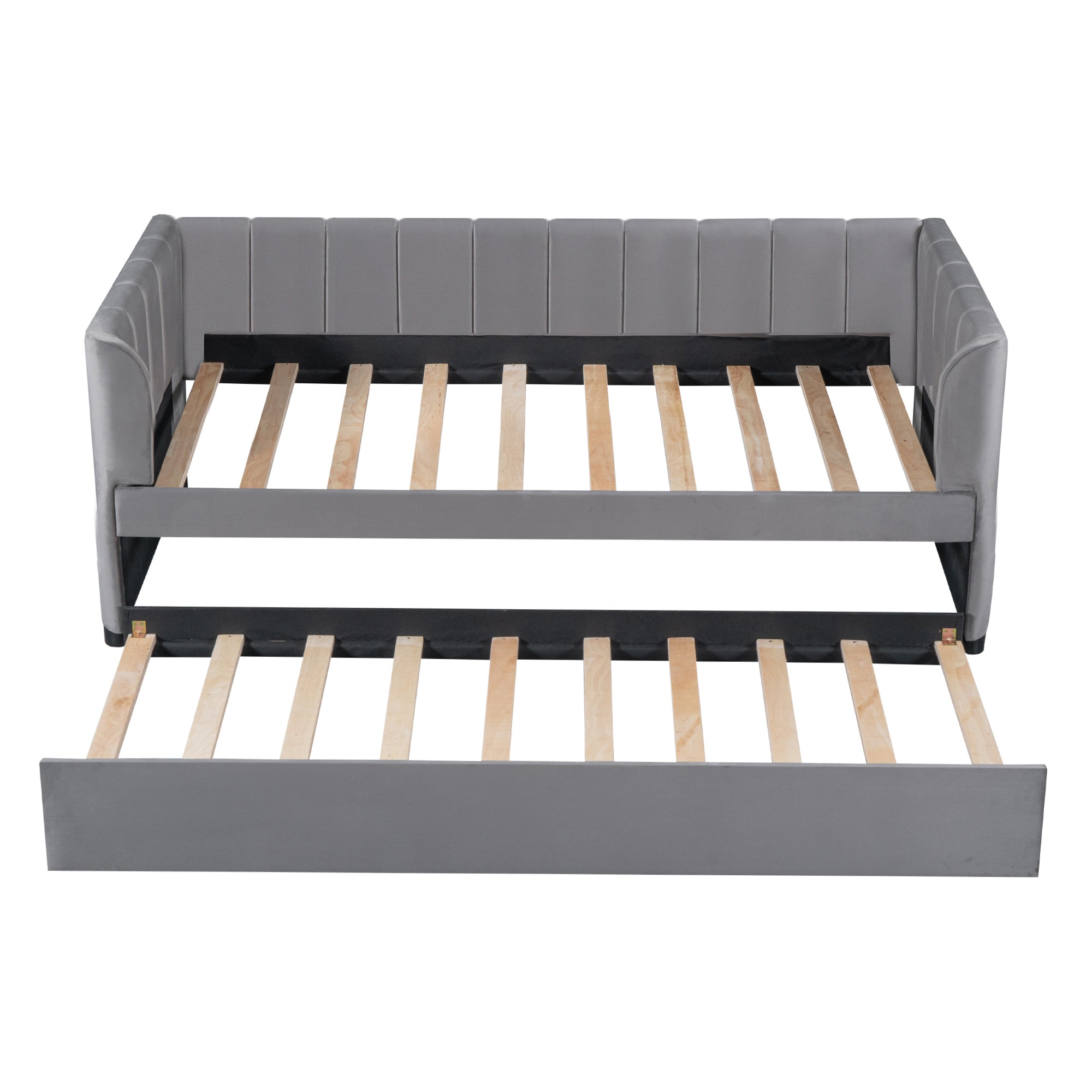 Twin Size Upholstered Daybed with Ergonomic Design Backrest and Trundle, Gray - Atlantic Fine Furniture Melbourne FL