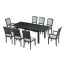 Topmax - Rustic Extendable Dining Table Set With Removable Leaf, 6 Upholstered Armless Dining Chairs And 2 Padded Arm Chairs, 9 Pieces