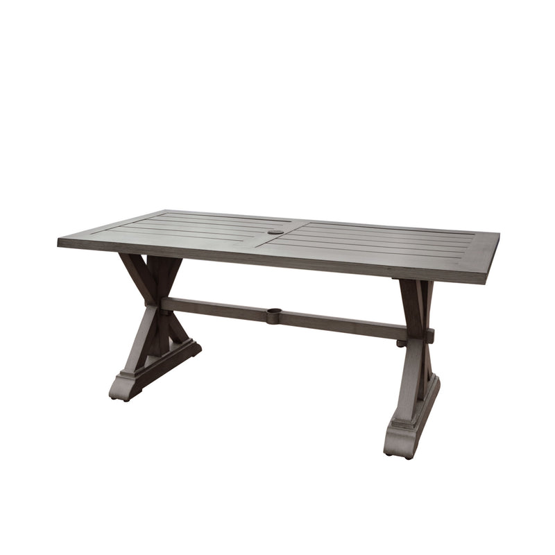 Modern Outdoor Dining Table With X Shaped Legs, Umbrella Hole