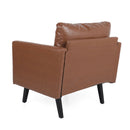 Faux Leather Club Chair With Birch Tapered Legs - Light Brown
