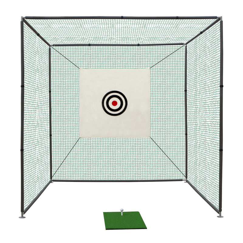 Golf Practice Net Cage With Metal Frame Hitting Net Kit Indoor Outdoor - Black