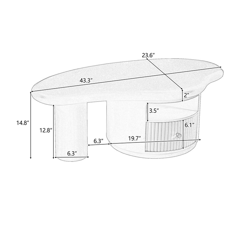 Cloud - Coffee Table, Irregular Shape Coffee Table With 1 Dreawer And Shelf For Living Room - White