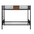 Twin Over Twin Bunk Bunk Bed With Safety Rail, Built In Ladder For Bedroom - Brown