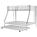 Twin over Full Bed with Sturdy Steel Frame, Bunk Bed with Twin Size Trundle, Two-Side Ladders, Silver(OLD SKU:MF194424AAN)