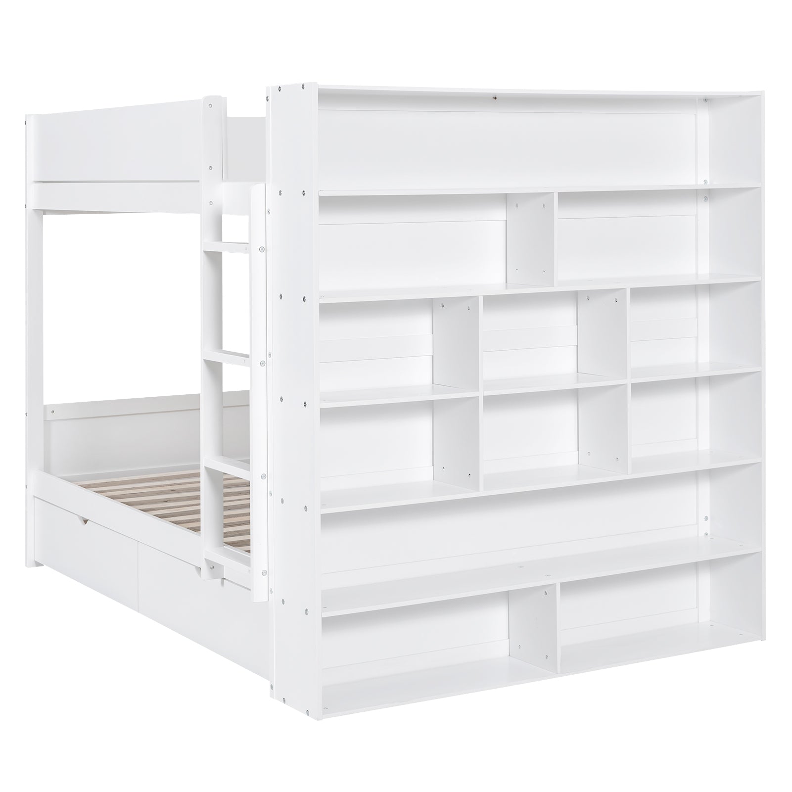 Full over Full Bunk Bed With 2 Drawers and Multi-layer Cabinet, White - Atlantic Fine Furniture Melbourne FL