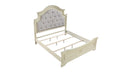 Noble Traditional Style Queen Bed with Button Tufted Upholstery Headboard Made with Wood in Antique Beige