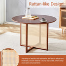 Retro Round Table With Imitation Rattan Rubber Wood - Walnut