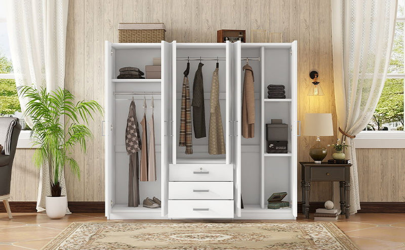 6 Doors Wooden Wardrobe Storage For Bedroom With Big Drawers