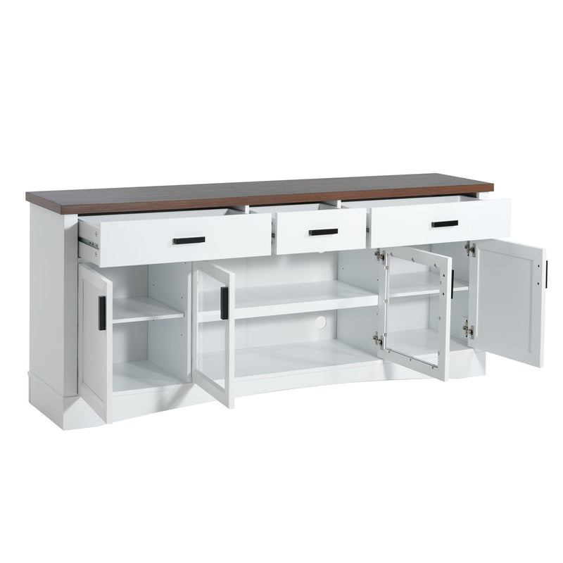 TV Console Stand, Glass Doors & Storage Drawers, Adjustable Shelves