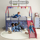 Jack - House Loft Bed With Slide And Curtain Set