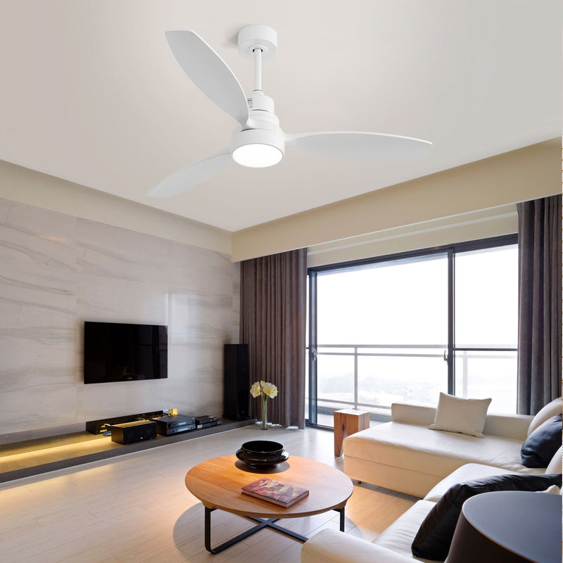 Wooden Ceiling Fan With 3 Solid Wood Blades Remote Control Reversible DC Motor With LED Light