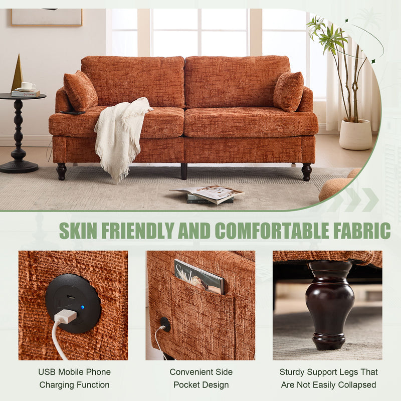 Chenille 2 Seater Sofa With LED Light, USB Charging Port, And Storage Bag