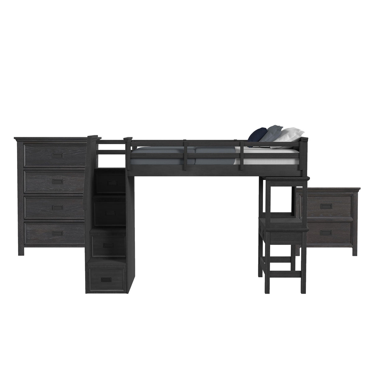 Hampton Kids Loft With Staircase And Desk With Speaker Bedroom Set in Black by Elements International, view 7