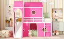 Twin Size Bunk Bed with Slide Pink Tent and Tower - Pink
