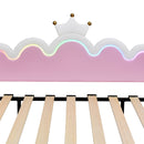 Extending Daybed With LED Lights, Modern Upholstered Princess Daybed With Crown Headboard