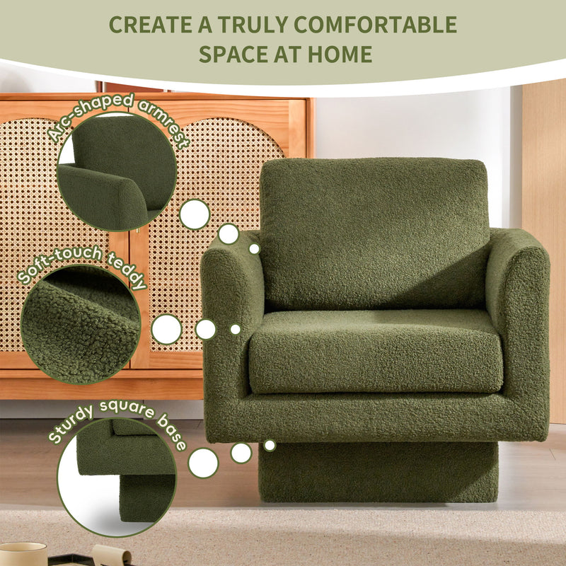 360° Modern Swivel Accent Chair Round Armchair, Thick Padded Single Lounge Sofa Upholstered Comfy